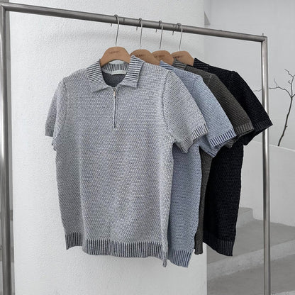 Two-Tone Zip Collar Knit Polo