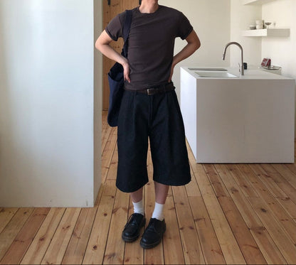 Non-Fade Denim Bermuda Pants