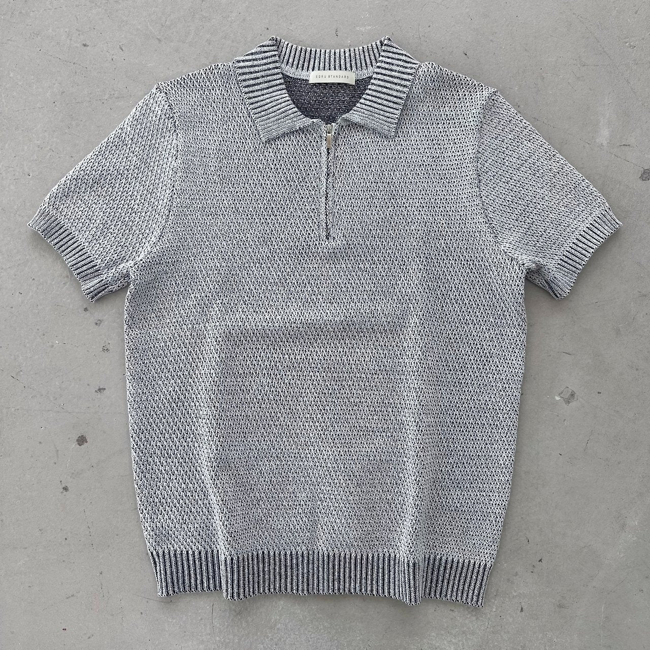 Two-Tone Zip Collar Knit Polo