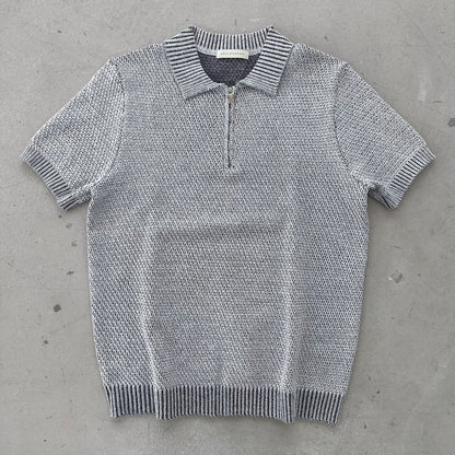 Two-Tone Zip Collar Knit Polo