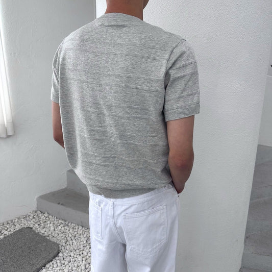 Embossed Line Half-Sleeve Knit