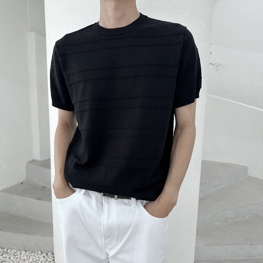 Embossed Line Half-Sleeve Knit