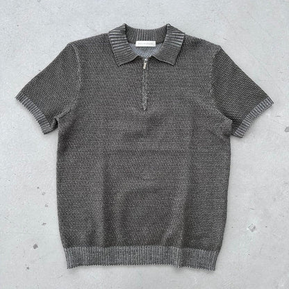 Two-Tone Zip Collar Knit Polo
