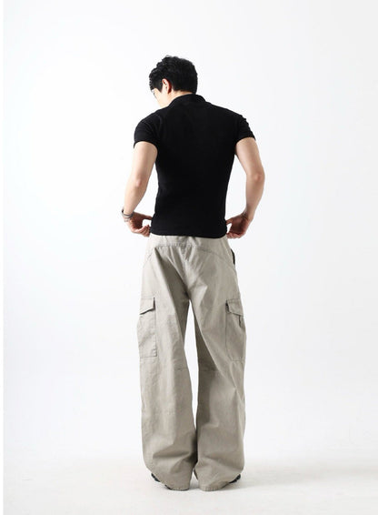 Ribbed Slim Zip Short Sleeve T-Shirt