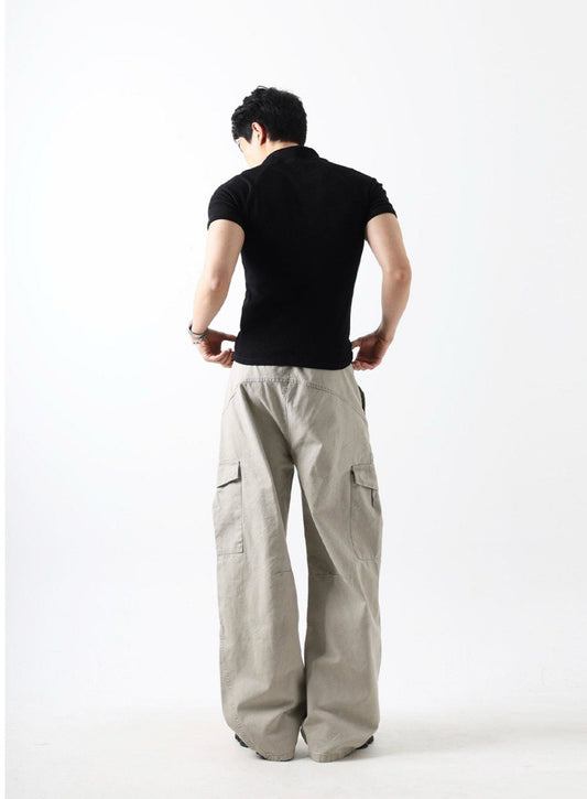 Ribbed Slim Zip Short Sleeve T-Shirt