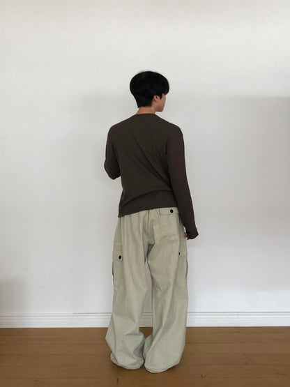 Slub Henley Neck Long Sleeve - DARK BROWN side