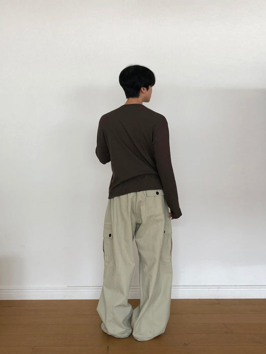 Slub Henley Neck Long Sleeve - DARK BROWN side