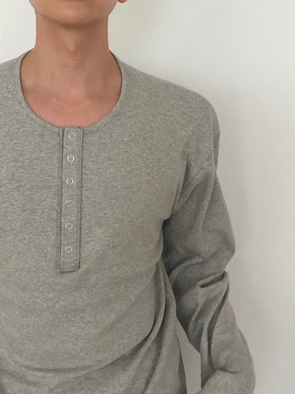 Slub Henley Neck Long Sleeve - GRAY pose