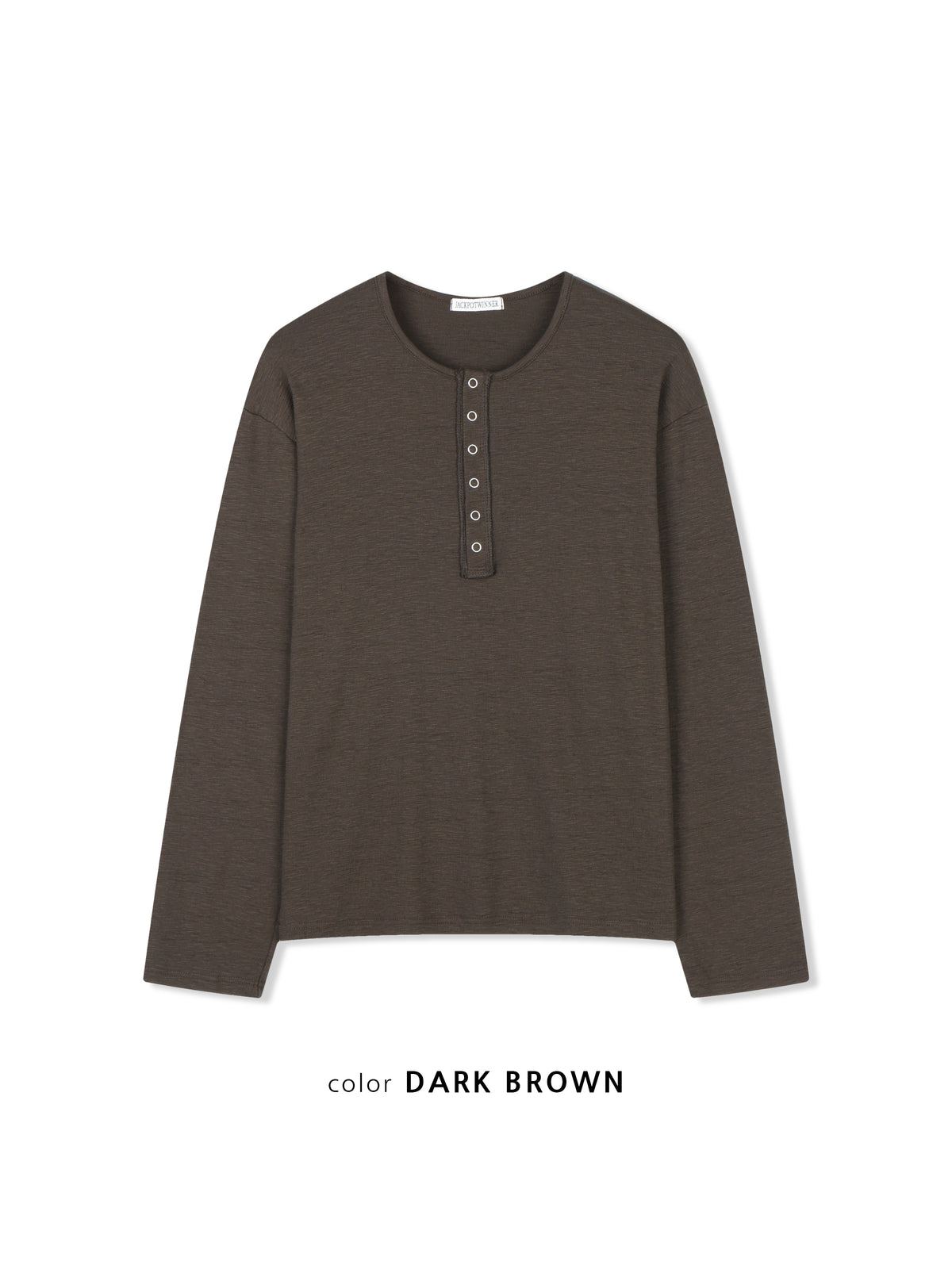 Slub Henley Neck Long Sleeve - GRAY pose 2
