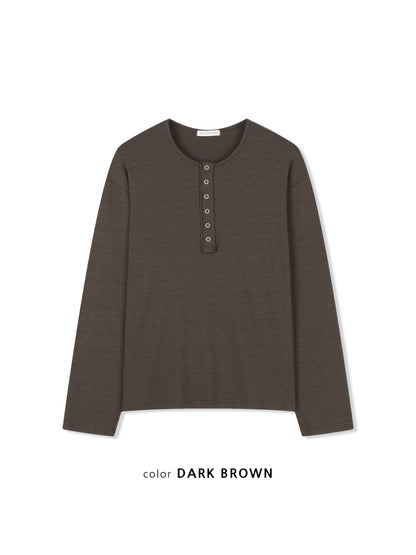 Slub Henley Neck Long Sleeve - GRAY pose 2