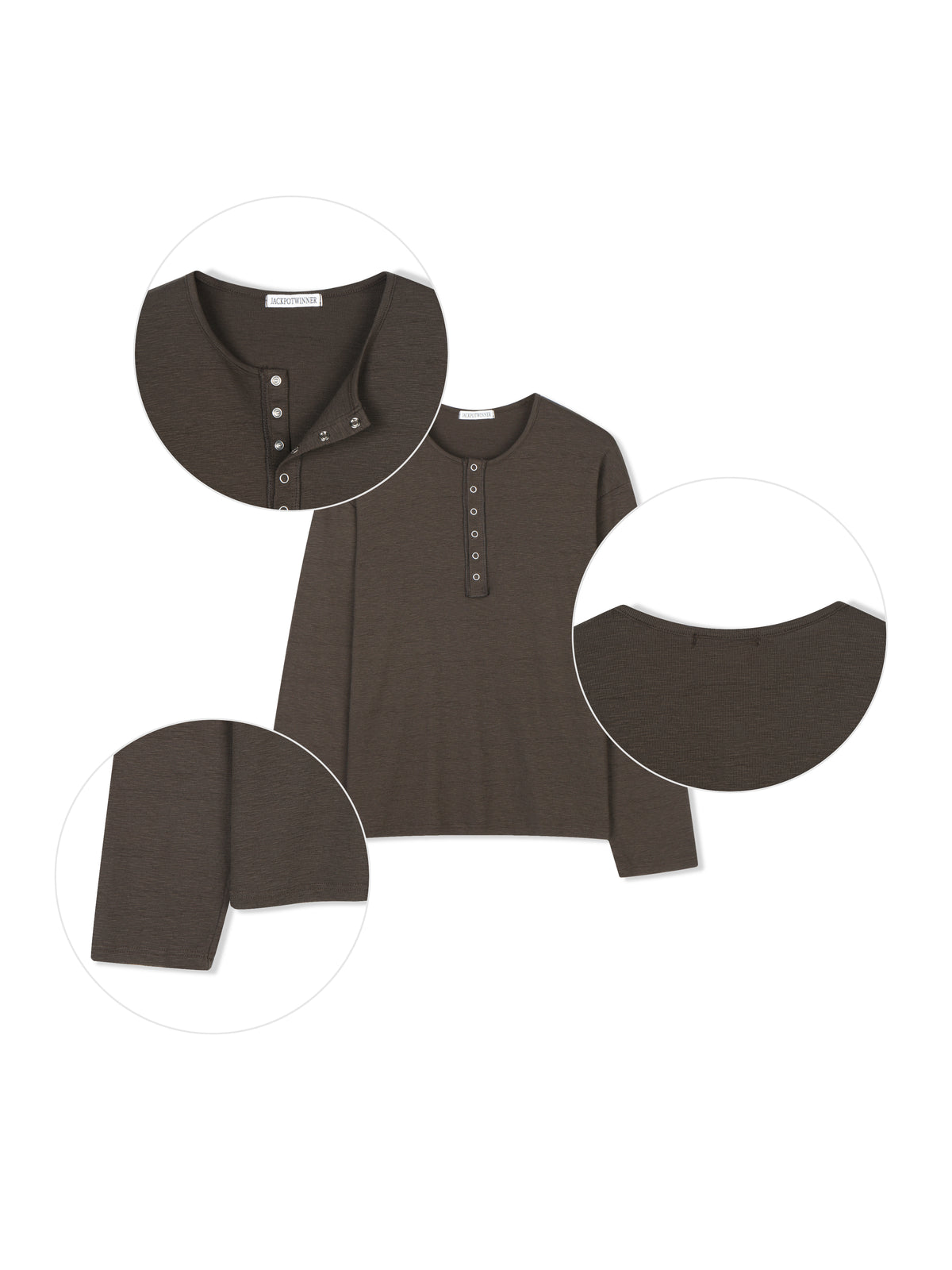Slub Henley Neck Long Sleeve - flat lay detail collage