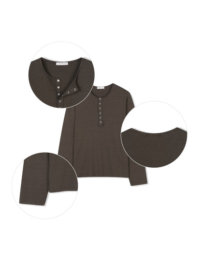 Slub Henley Neck Long Sleeve - flat lay detail collage