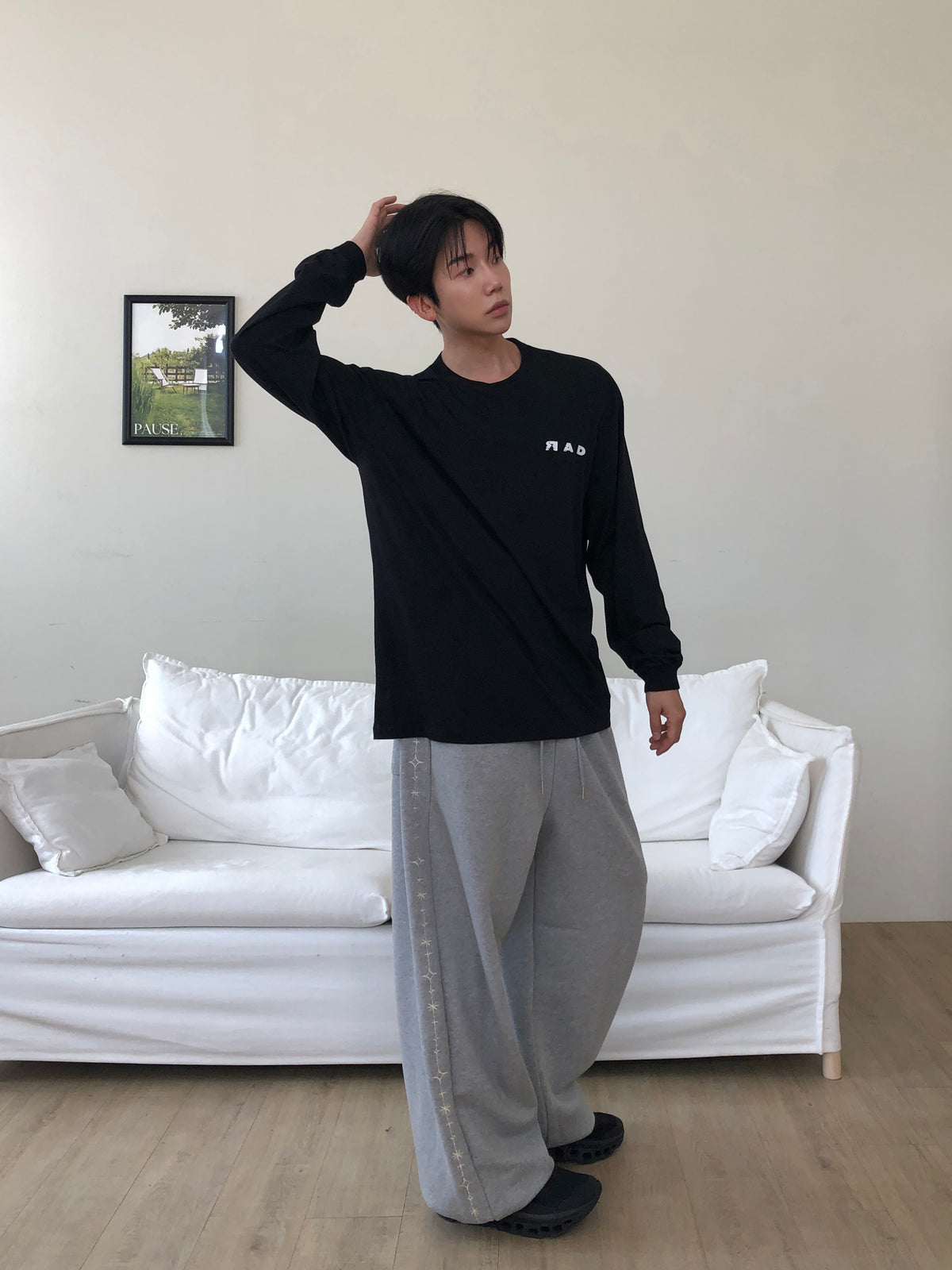 Carrot Embroidery Pants - GRAY pose