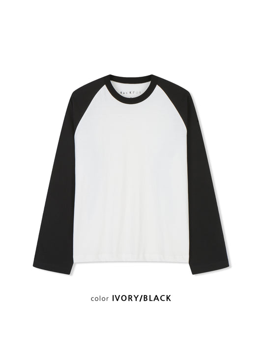 Color-block Raglan Long Sleeve - IVORY/BLACK flat lay
