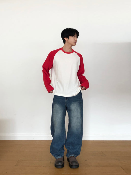 Color-block Raglan Long Sleeve - IVORY/RED side