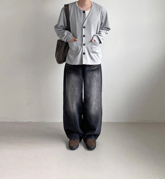 アンバランスボタンカーディガン GRAY 着用イメージ