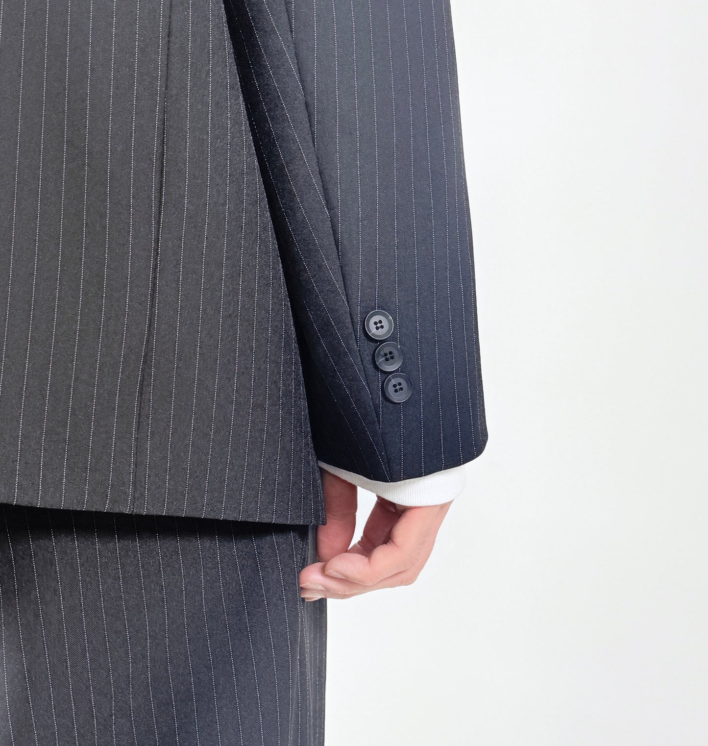 Pinstripe Oversized Blazer CHARCOAL worn side