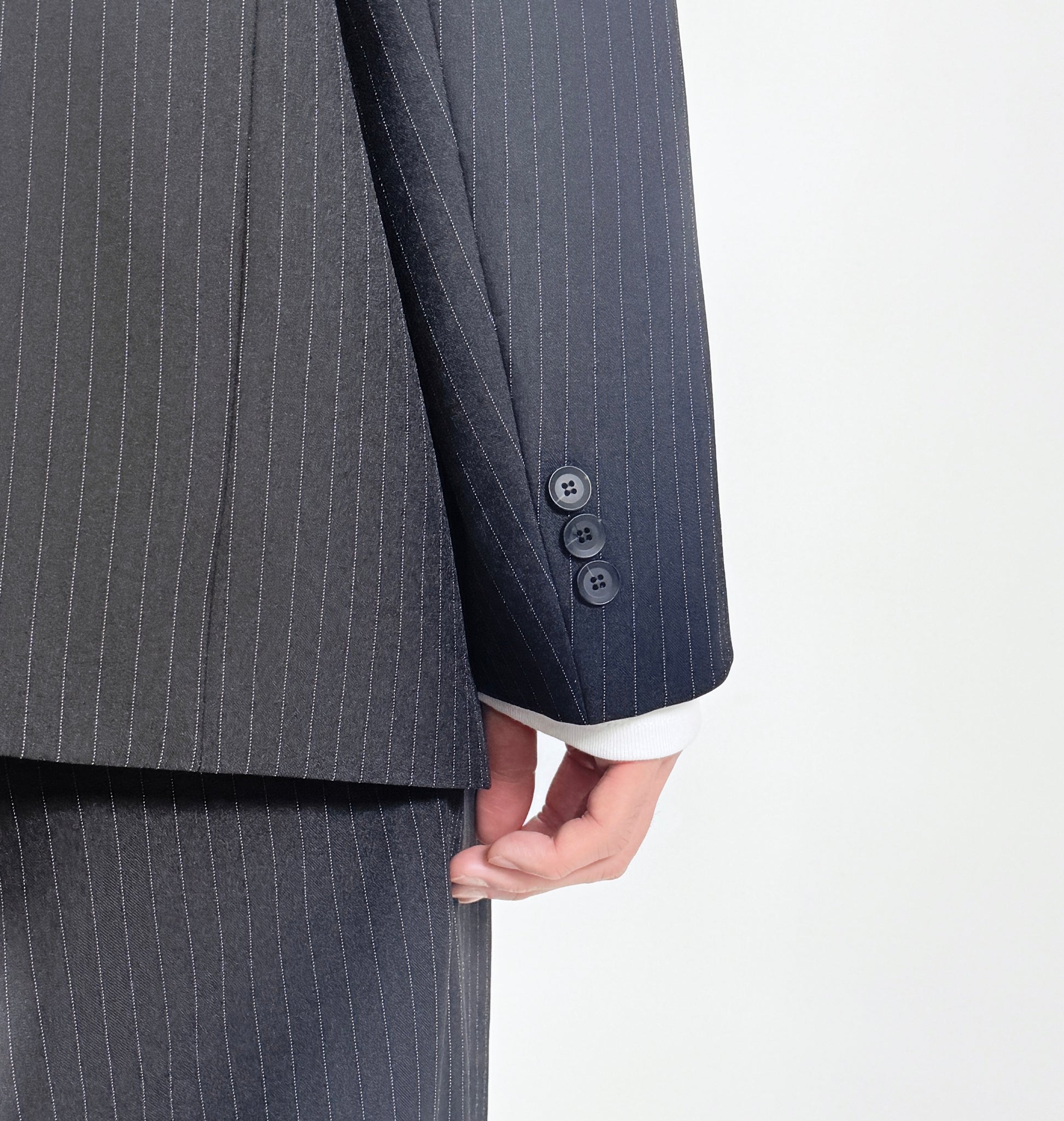 Pinstripe Oversized Blazer CHARCOAL worn side