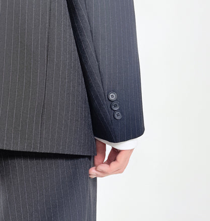 Pinstripe Oversized Blazer CHARCOAL worn side