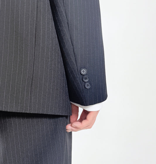 Pinstripe Oversized Blazer CHARCOAL worn side