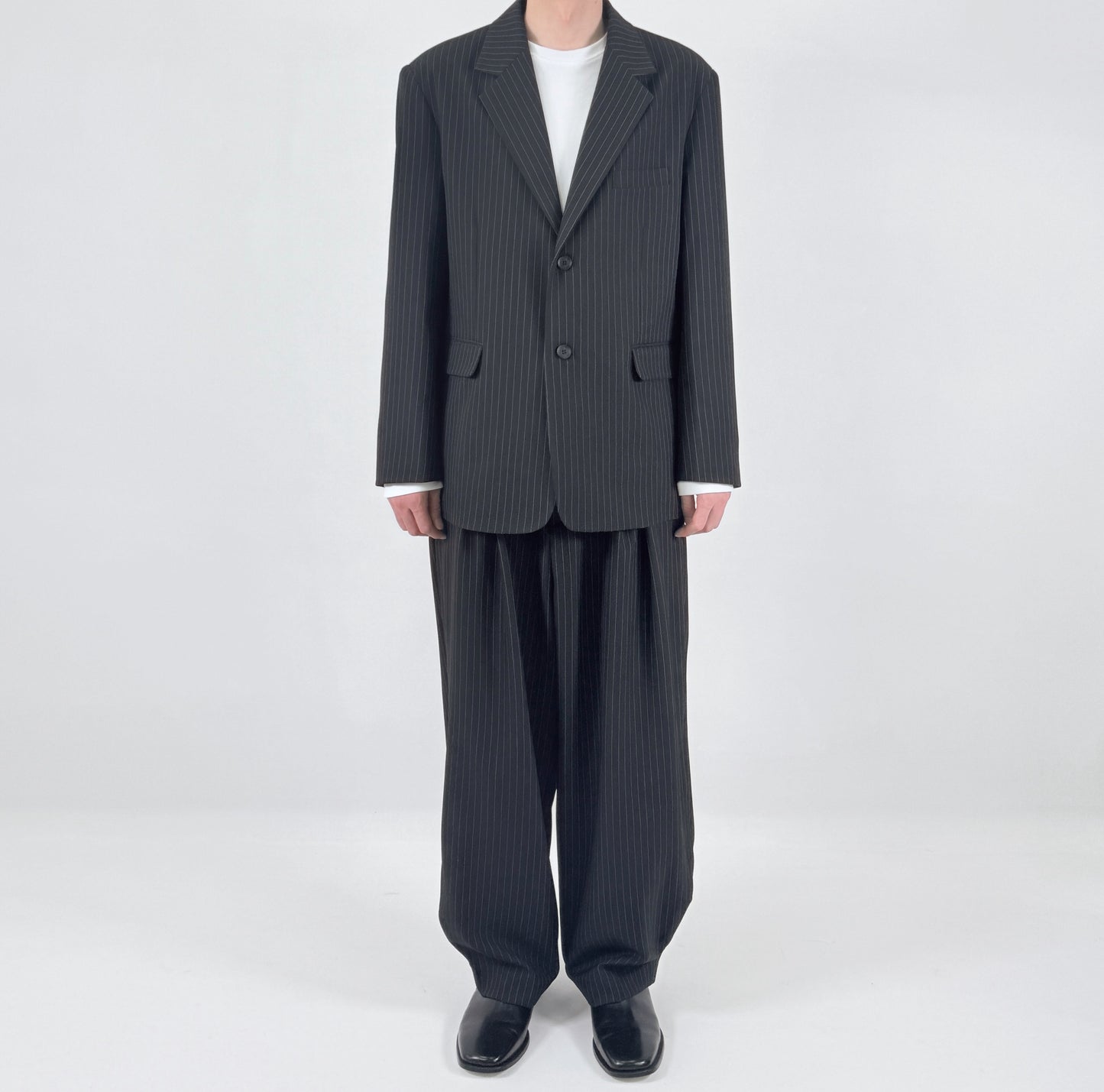Pinstripe Oversized Blazer CHARCOAL worn back