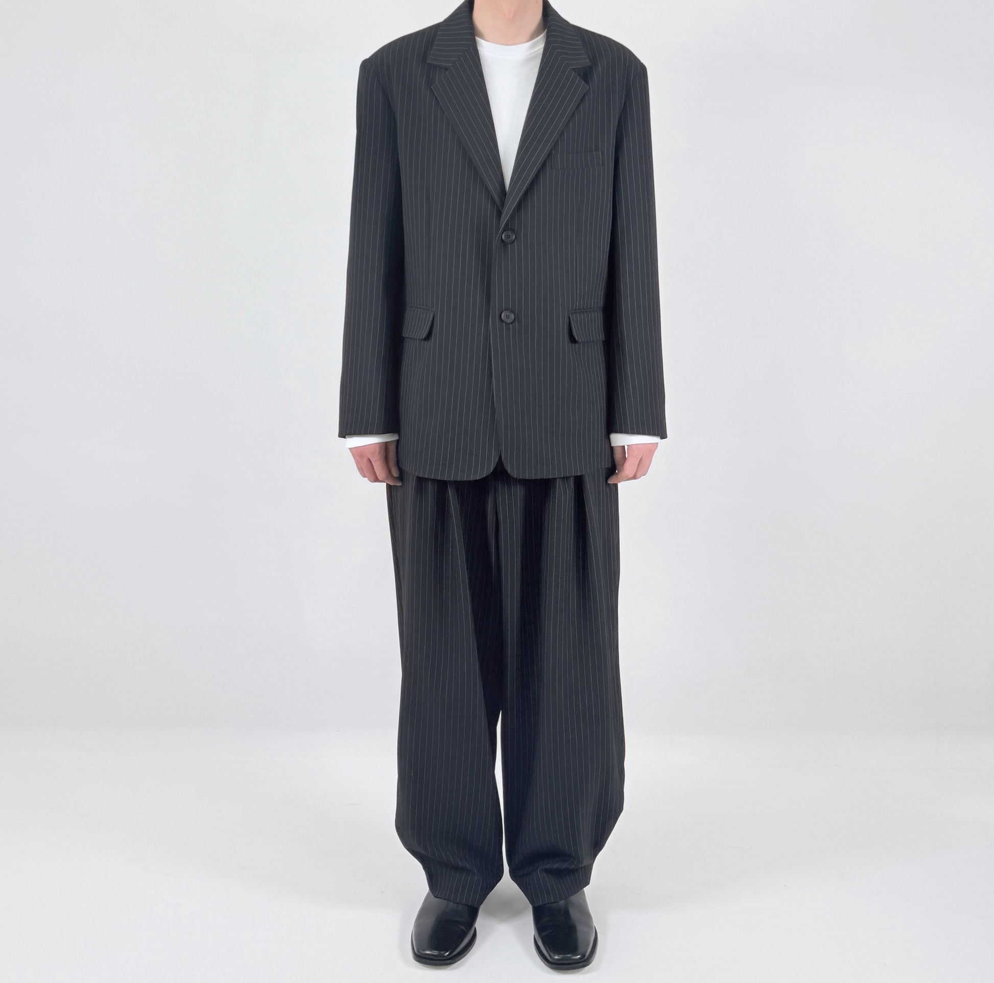 Pinstripe Oversized Blazer CHARCOAL worn back
