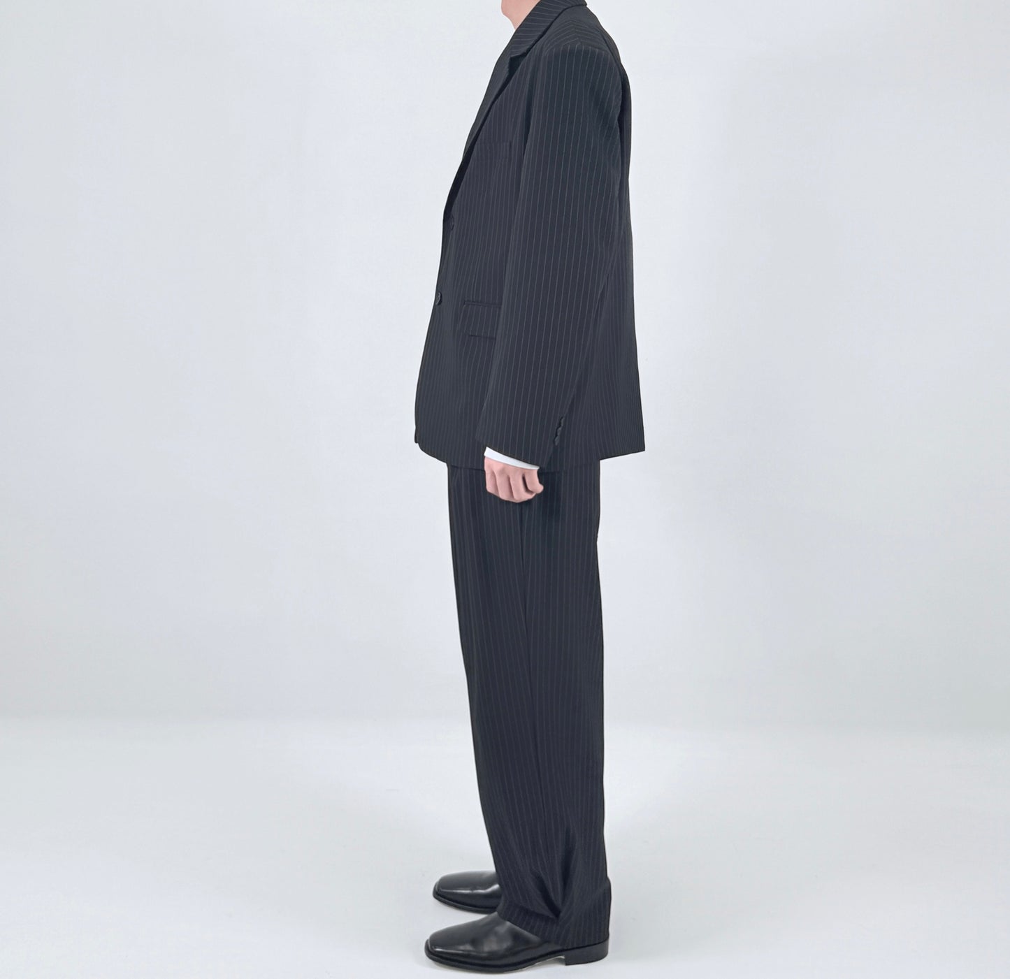 Pinstripe Oversized Blazer BLACK worn side