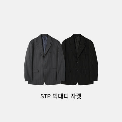 Pinstripe Oversized Blazer flat lay CHARCOAL and BLACK