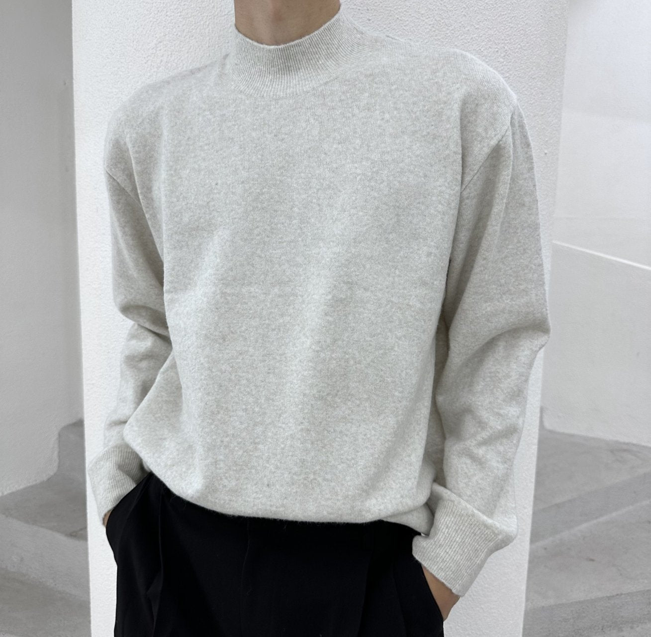 Wool Yono Half Polo LIGHT GRAY 1
