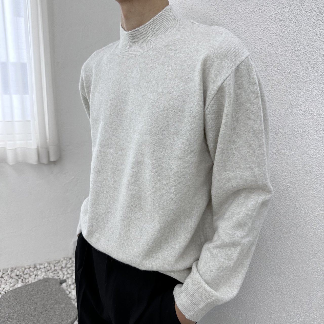 Wool Yono Half Polo LIGHT GRAY 2