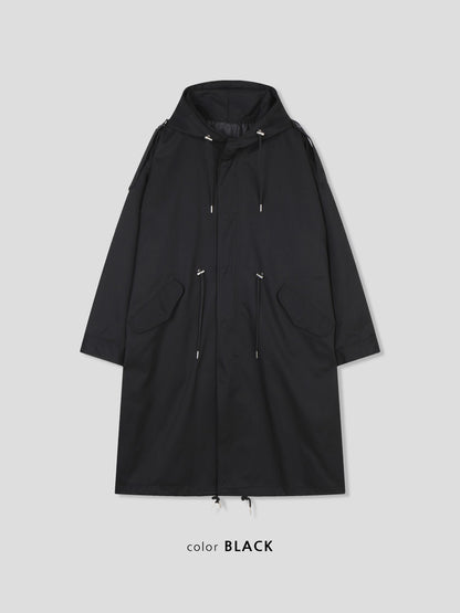Log Field Hooded Coat BLACK