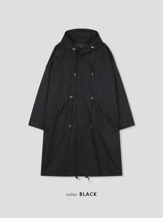 Log Field Hooded Coat BLACK