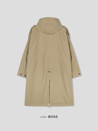 Log Field Hooded Coat BEIGE back