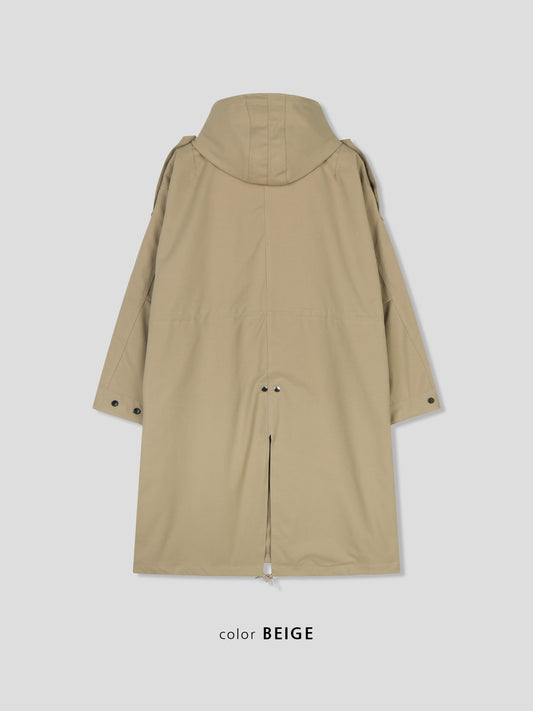 Log Field Hooded Coat BEIGE back