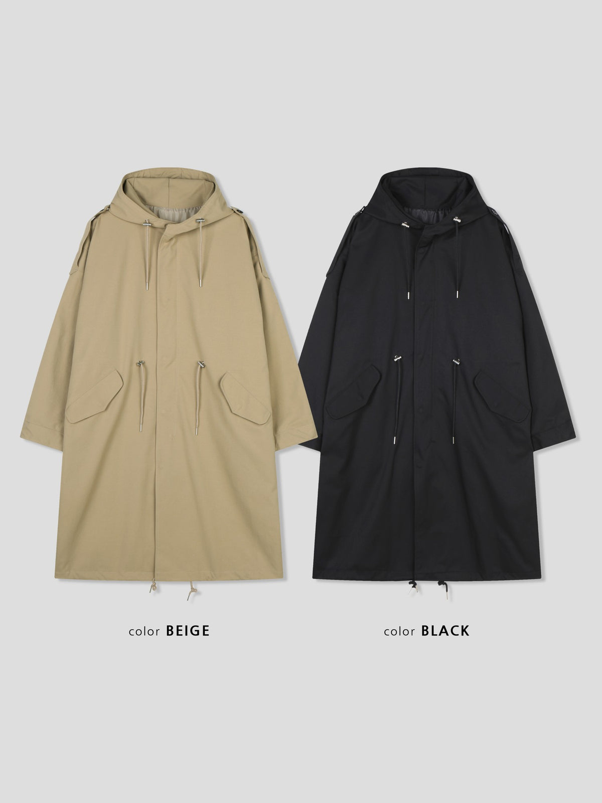 Log Field Hooded Coat BEIGE BLACK