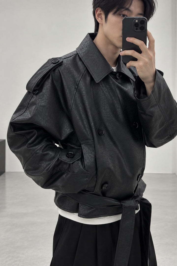 Mercy Faux Leather Short Trench Coat