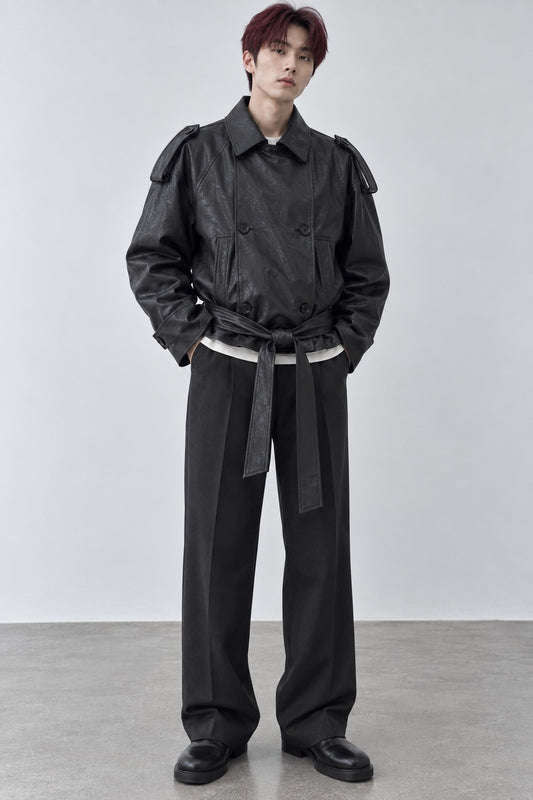 Mercy Faux Leather Short Trench Coat