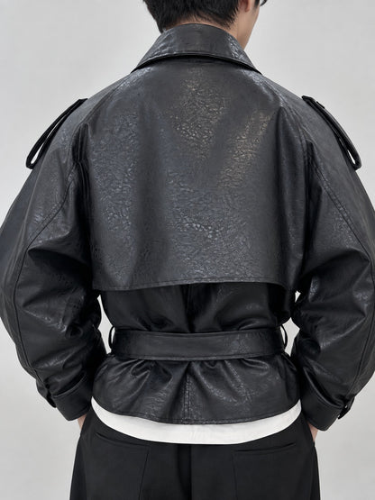 Mercy Faux Leather Short Trench Coat
