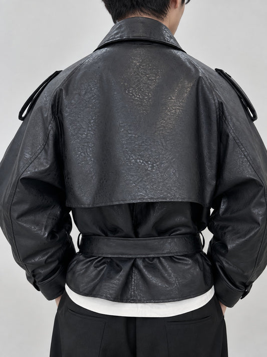 Mercy Faux Leather Short Trench Coat