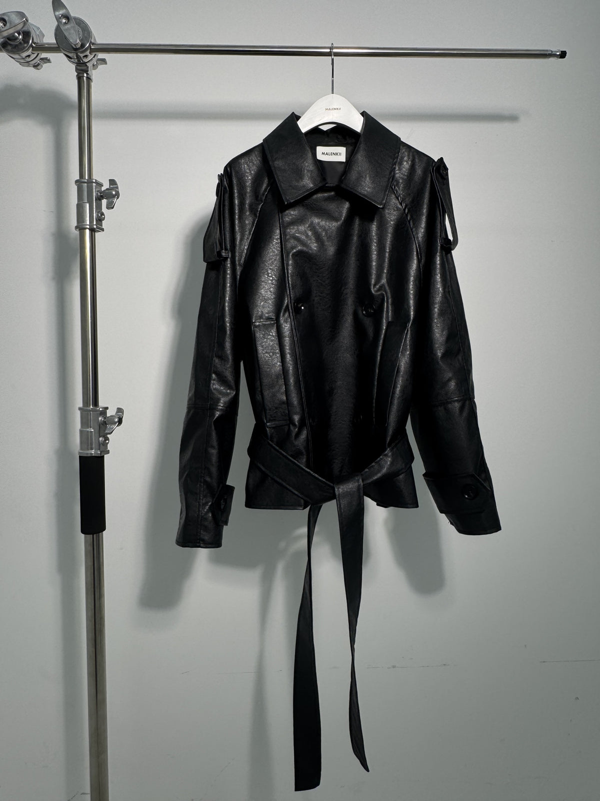 Mercy Faux Leather Short Trench Coat