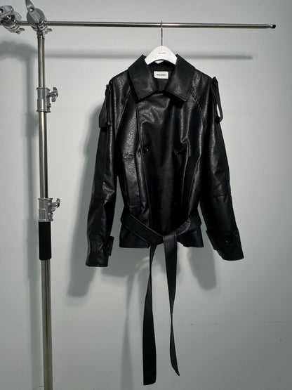 Mercy Faux Leather Short Trench Coat