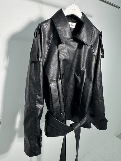 Mercy Faux Leather Short Trench Coat