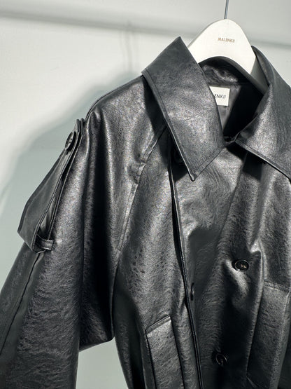 Mercy Faux Leather Short Trench Coat