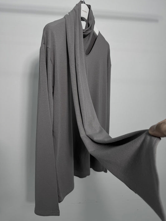 Scarf Neck Cutout Long Sleeve Top