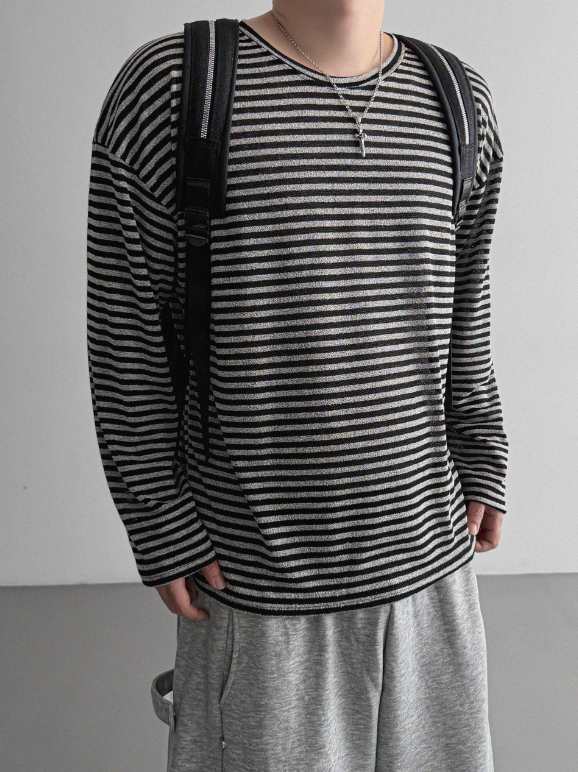 MAGNOLIA Melange Border Raglan Long Sleeve Top BLACK 正面