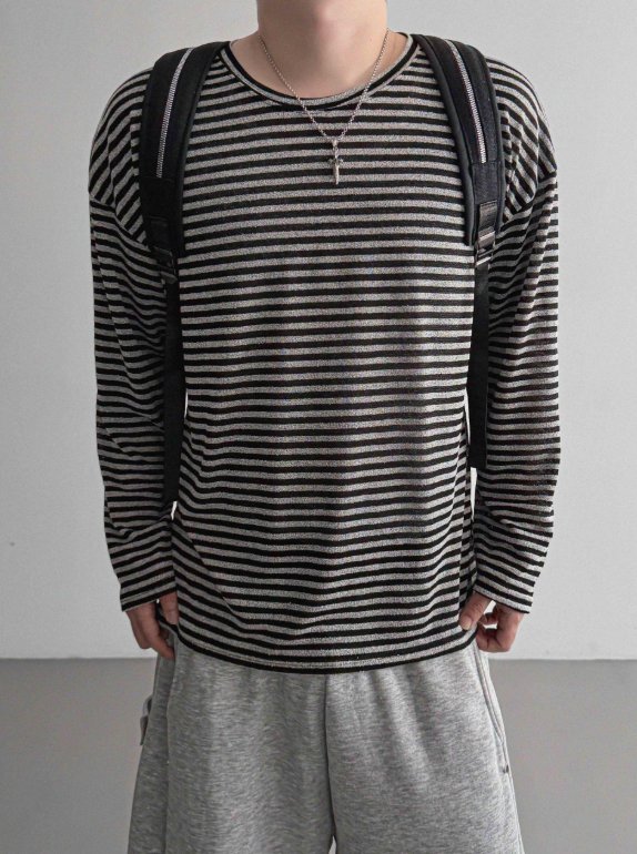 MAGNOLIA Melange Border Raglan Long Sleeve Top BLACK 着用