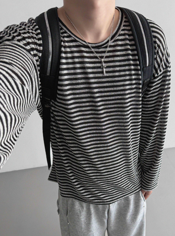 MAGNOLIA Melange Border Raglan Long Sleeve Top BLACK 着用アップ