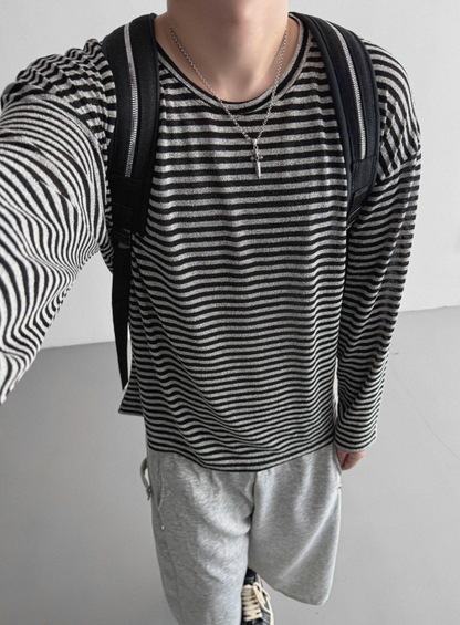 MAGNOLIA Melange Border Raglan Long Sleeve Top BLACK 着用アップ