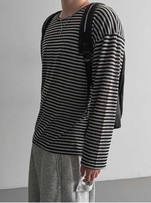 MAGNOLIA Melange Border Raglan Long Sleeve Top BLACK 着用