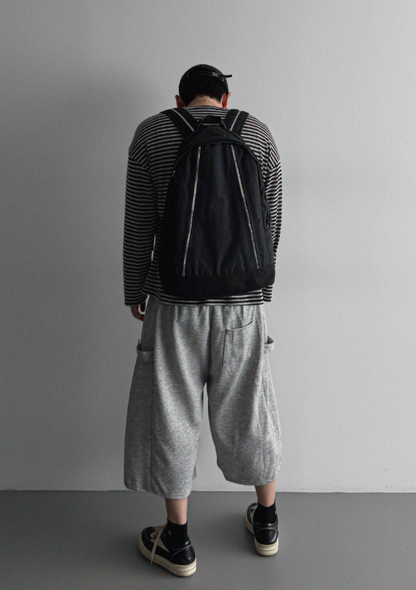 MAGNOLIA Melange Border Raglan Long Sleeve Top BLACK スタイリング全身